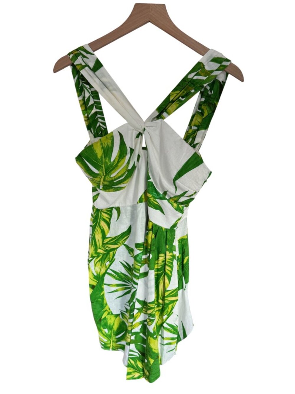 Olivaceous Tropical‎ Mini Dress M Palm Leaf Knot Front White Green NWT - Picture 6 of 14